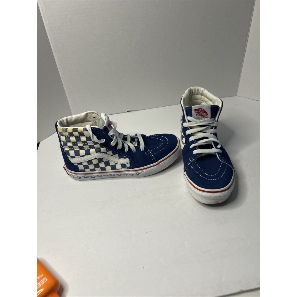 VANS 40TH ANNIVERSARY BMX Kids Size 3.5 Check High Top Blue/white Sneakers. READ